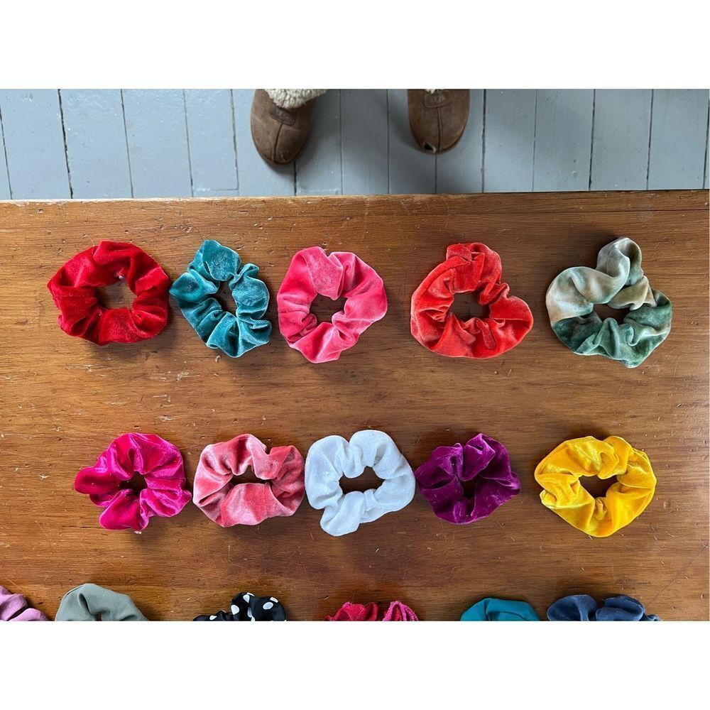 Bundle of colorful velvet scrunchies